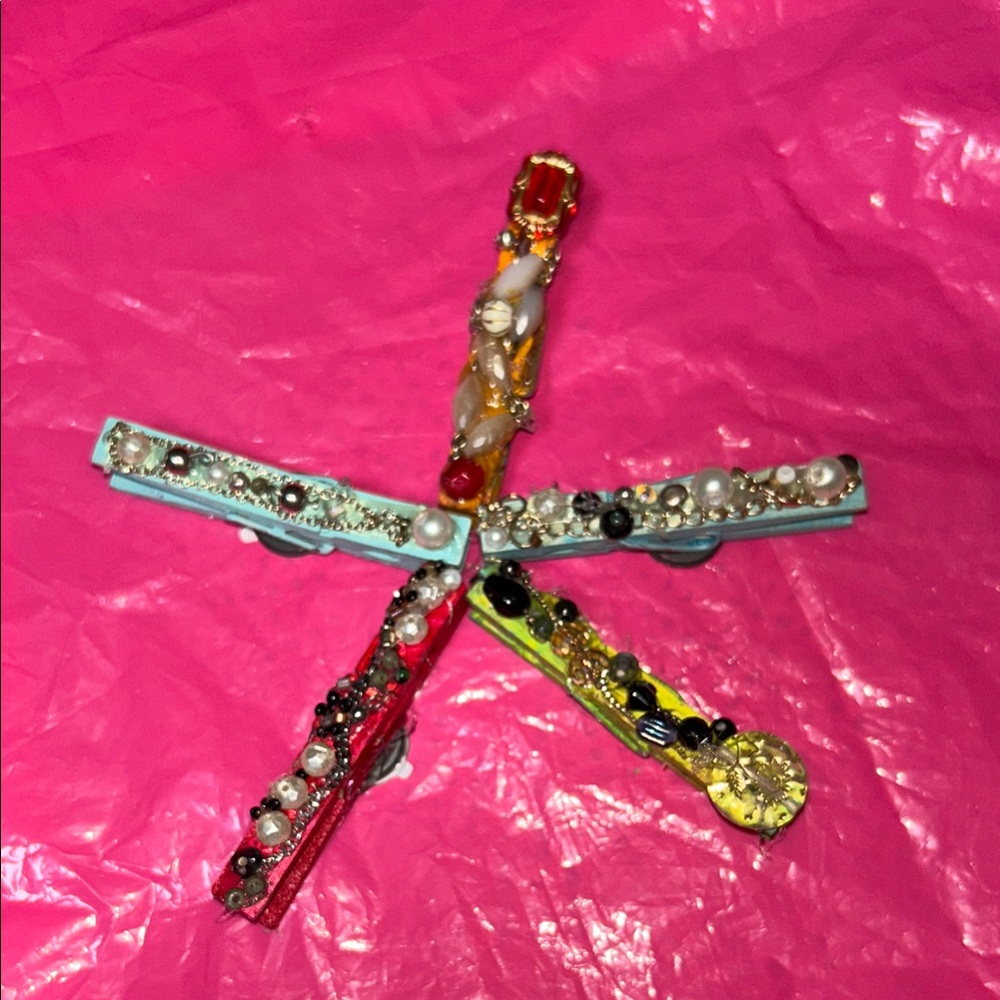 Colorful Beaded clothes pins.  Set of 5. With magnet.